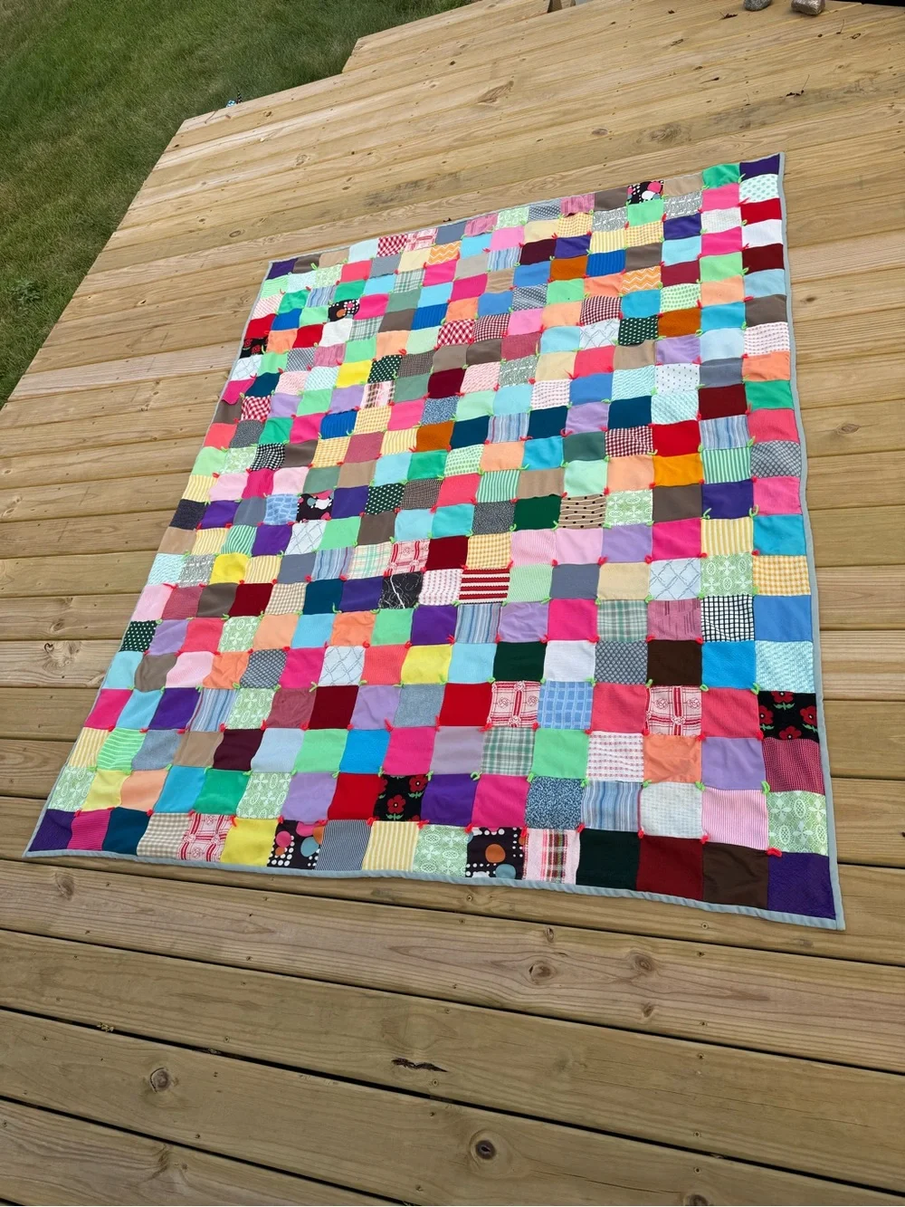 Vintage Colorful Patchwork Tied Quilt Blanket